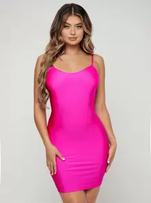 SHEIN SXY Neon Pink Bodycon Dress - Hot Pink - View 4