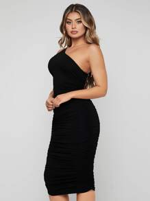 SHEIN SXY 單肩素色緊身洋裝 - 黑色 - 查看 4