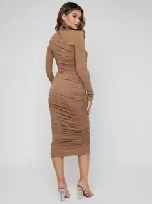 SHEIN SXY Đầm Xù màu trơn Thanh lịch - Màu nâu  Mocha - Xem 2