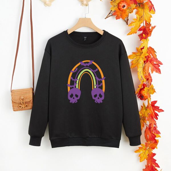 

Plus Halloween Print Sweatshirt, Black