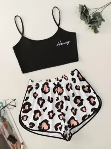 Bộ đồ ngủ Nữ Tương phản ràng buộc Báo Lá thư Dễ thương - Nhiều màu - Xem 1