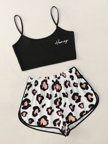 Bộ đồ ngủ Nữ Tương phản ràng buộc Báo Lá thư Dễ thương - Nhiều màu - Xem 5