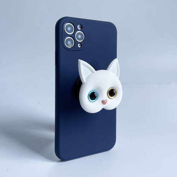 

Plain Phone Case With Cat Stand-Out Phone Grip, Blue