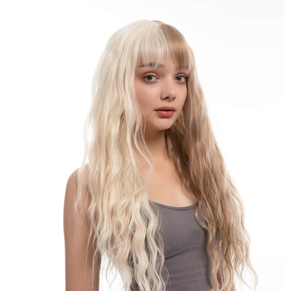 

Two Tone Long Curly Wig With Bangs, Multicolor