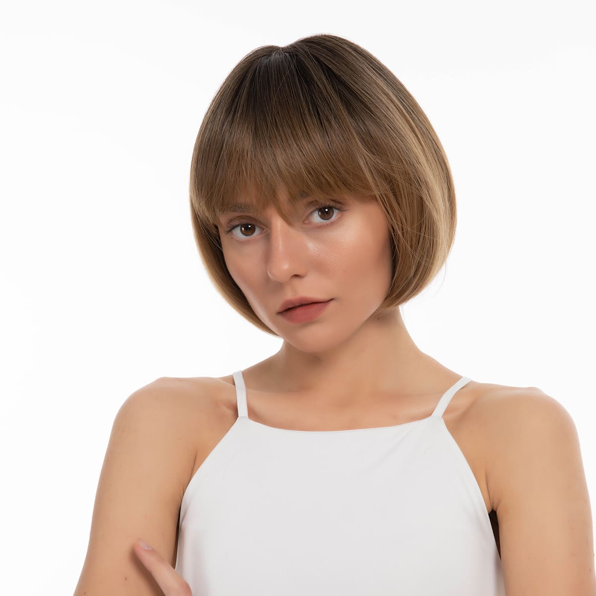 

Short Straight Wig With Bangs, Brown