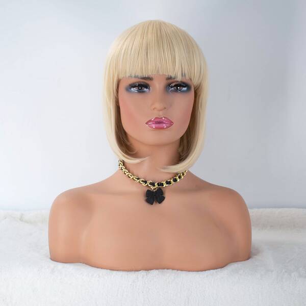 

Natural Short Straight Wig With Bangs, Beige