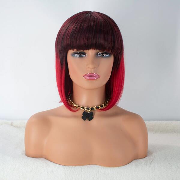 

Ombre Short Straight Wig With Bangs, Multicolor