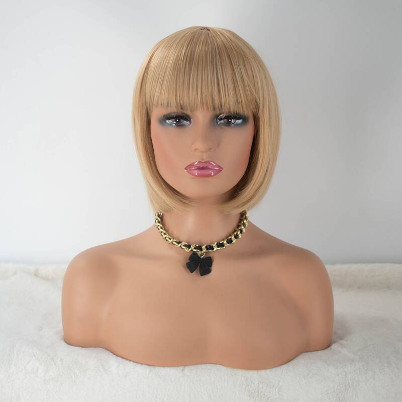

Natural Short Straight Wig With Bangs, Gold