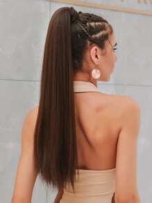 HAIRCUBE Extensiones de cabello para cola de caballo, extensión de cola de caballo de 26" de largo recta para envolver alrededor, pieza de cabello sintético resistente al calor para mujeres - Marrón - Ver 1