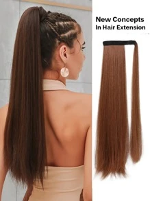 HAIRCUBE Extensiones de cabello para cola de caballo, extensión de cola de caballo de 26" de largo recta para envolver alrededor, pieza de cabello sintético resistente al calor para mujeres - Marrón - Ver 3
