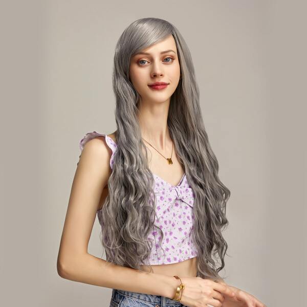

Long Curly Wig With Bangs, Light grey