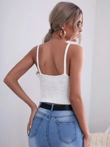 SHEIN Essnce Solid Crop Knit Cami Top - White - View 2