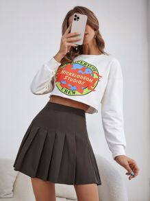 SHEIN Unity 深灰色褶皱 A 字裙，重返校园风格 - 深灰色 - 查看 6