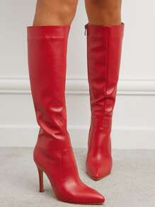 Minimalist Stiletto Heeled Boots - Red - View 1