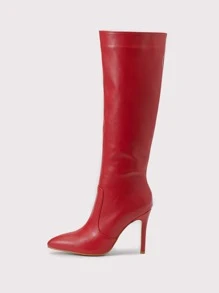 Minimalist Stiletto Heeled Boots - Red - View 2