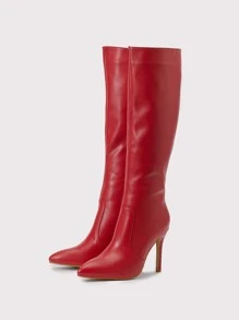 Minimalist Stiletto Heeled Boots - Red - View 3