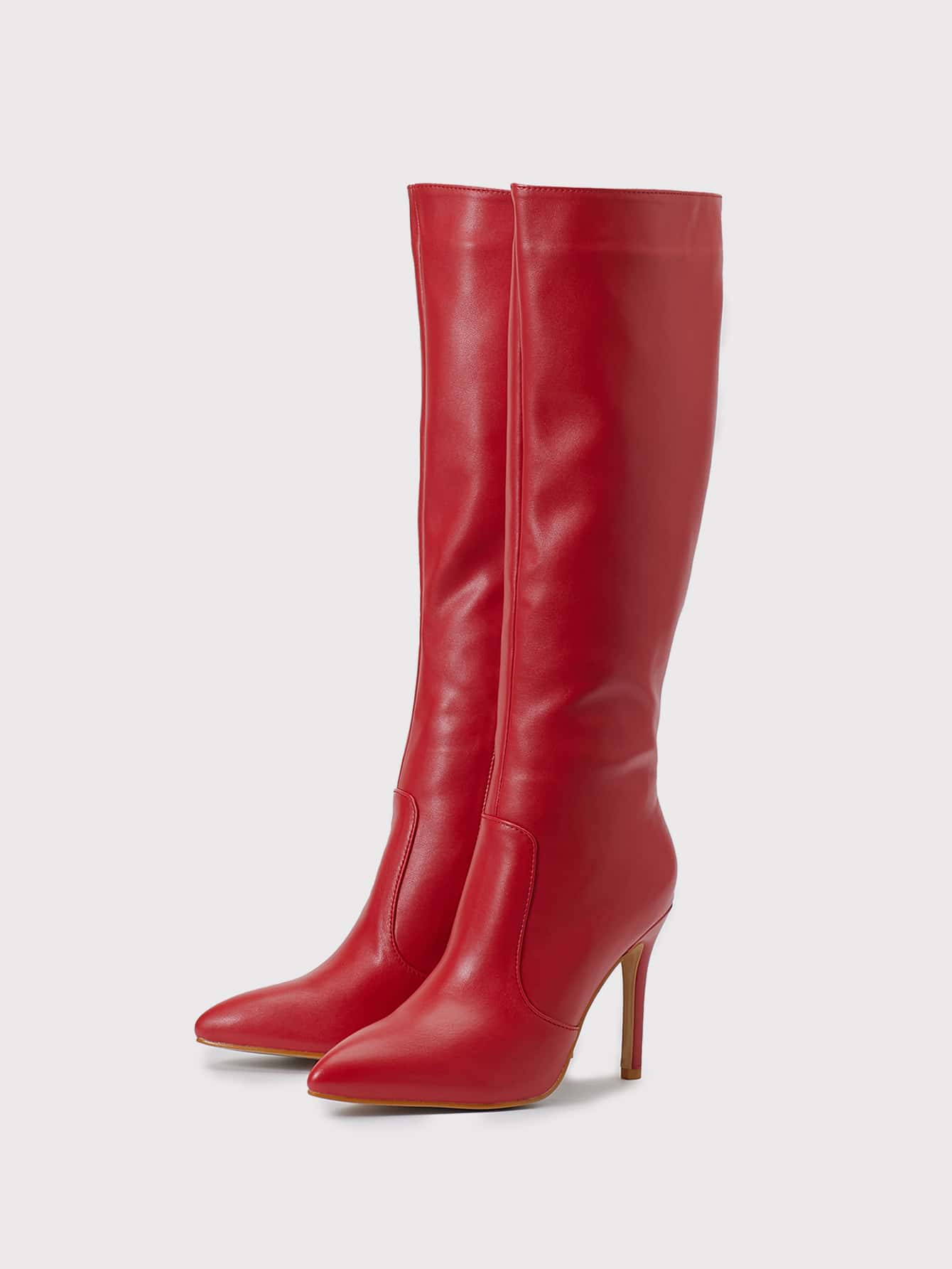 Minimalist Stiletto Heeled Boots - Red - View 3