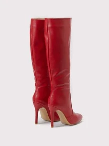 Minimalist Stiletto Heeled Boots - Red - View 4