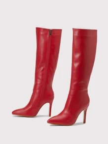 Minimalist Stiletto Heeled Boots - Red - View 5