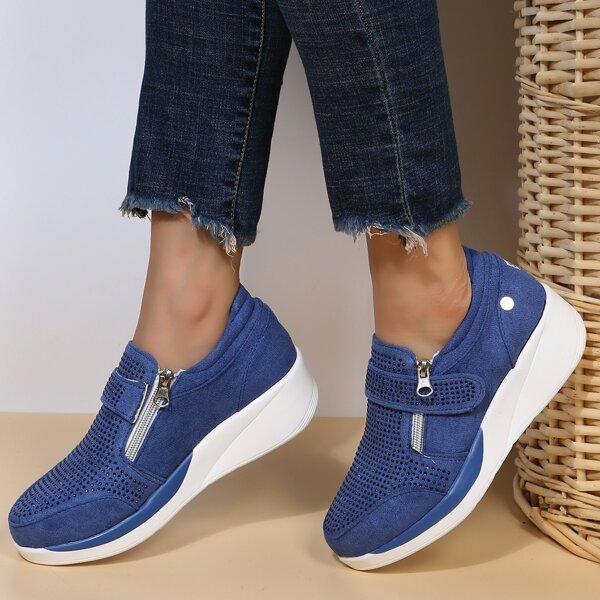 

Rhinestone Decor Velcro Strap Casual Shoes, Blue