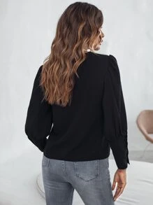 SHEIN Unity Áo sơ mi nữ Nút màu trơn Thanh lịch - màu đen - Xem 2