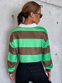 SHEIN Unity 撞色落肩袖Polo領短款T恤 - 彩色 - 查看 2