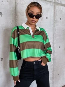 SHEIN Unity 撞色落肩袖Polo領短款T恤 - 彩色 - 查看 3