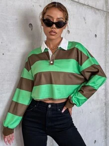 SHEIN Unity 撞色落肩袖Polo領短款T恤 - 彩色 - 查看 4