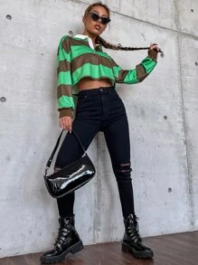 SHEIN Unity 撞色落肩袖Polo領短款T恤 - 彩色 - 查看 5