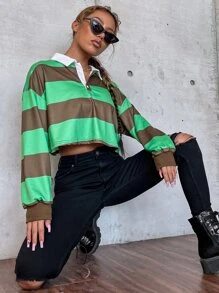 SHEIN Unity 撞色落肩袖Polo領短款T恤 - 彩色 - 查看 6