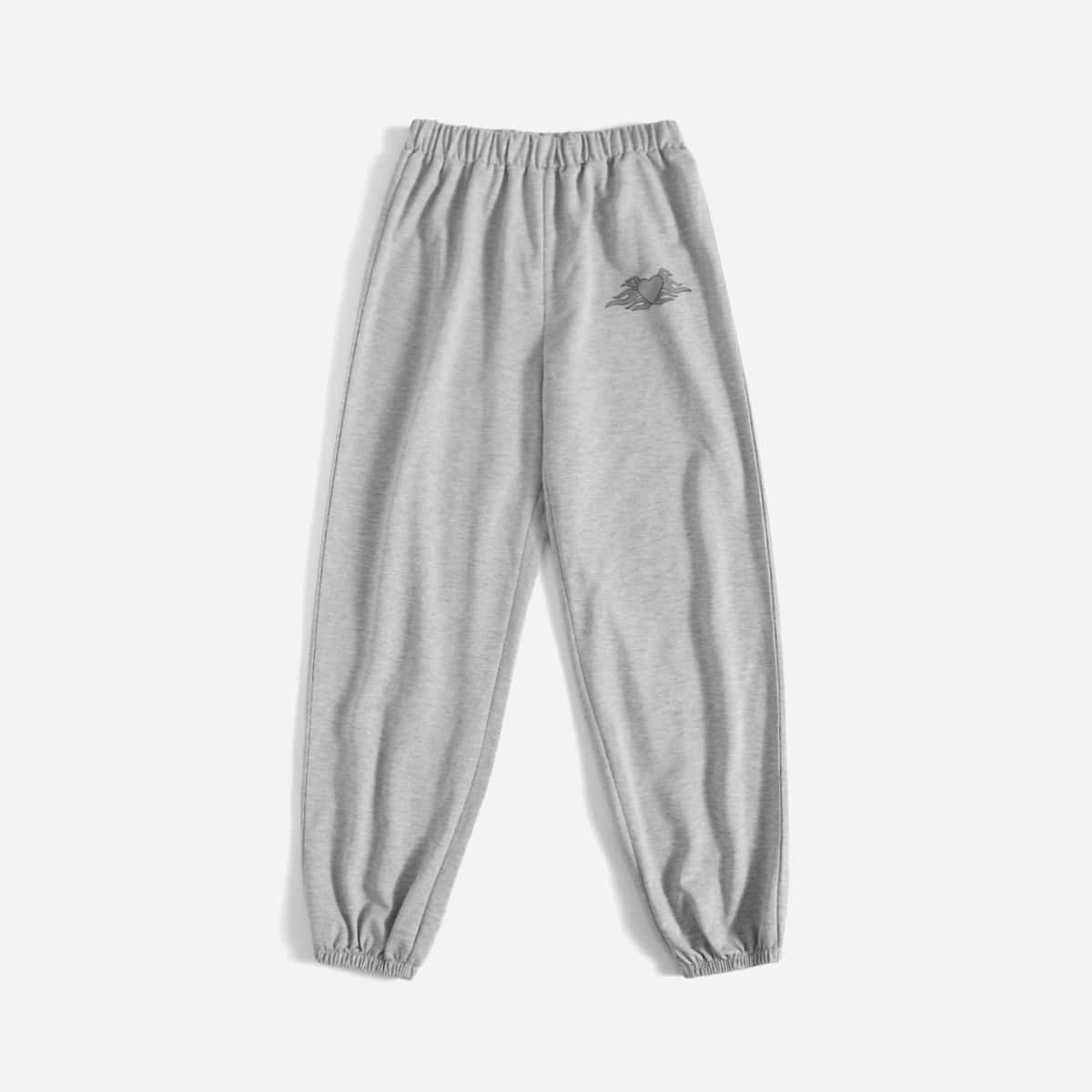 

Heart Print Sweatpants, Light grey