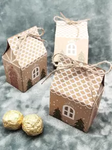 10pcs Christmas House Shaped Packaging Box - Multicolor - View 1