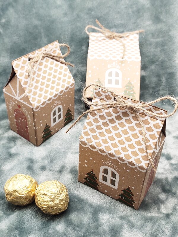 10pcs Christmas House Shaped Packaging Box