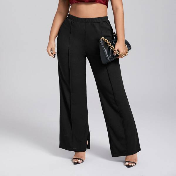 

Plus Elastic Waist Wide Leg Pants, Black