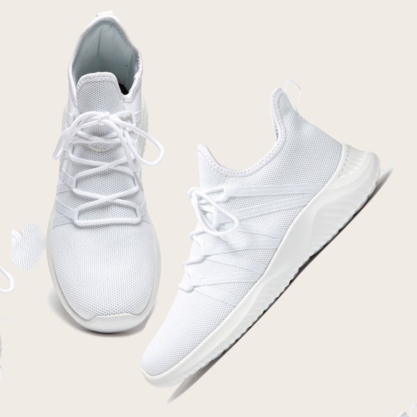 

Men Minimalist Lace Up Front Sneakers, White