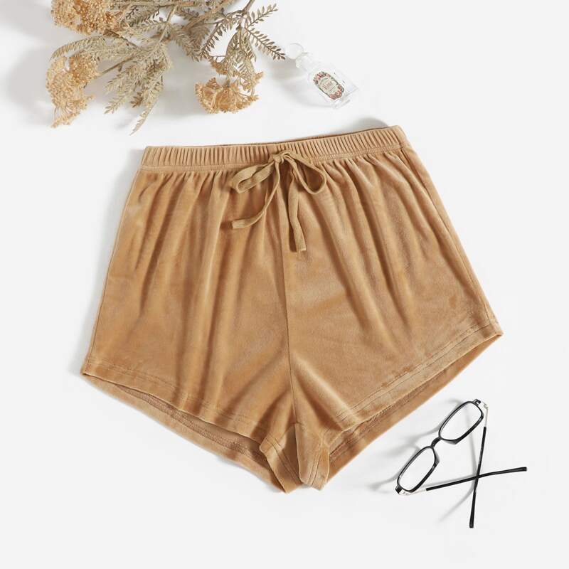 

Tie Front Velvet Sleep Shorts, Khaki