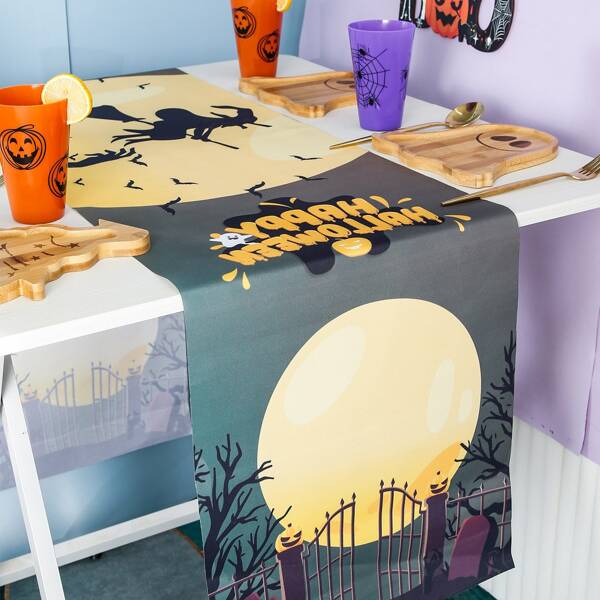 

1pc Halloween Pattern Table Runner, Multicolor