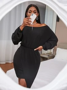 Đầm Bất đối xứng Trọn gói màu trơn Giải trí - màu đen - Xem 1