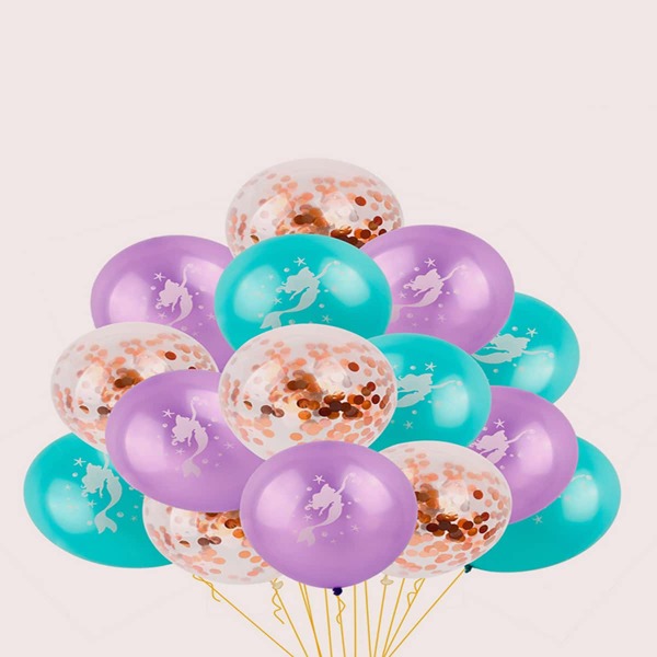 

15pcs Mermaid Print Balloon, Multicolor