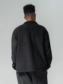 Manfinity Men Letter Patched Slant Pocket Jacket - Black - View 2