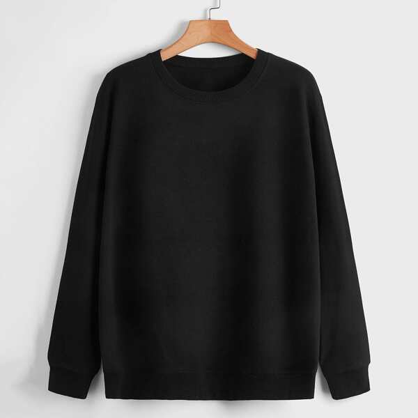 

Solid Round Neck Sweatshirt, Black