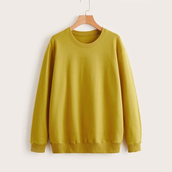 

Solid Round Neck Sweatshirt, Mustard yellow