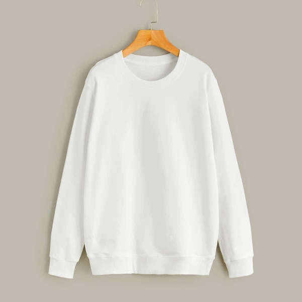 

Solid Round Neck Sweatshirt, White