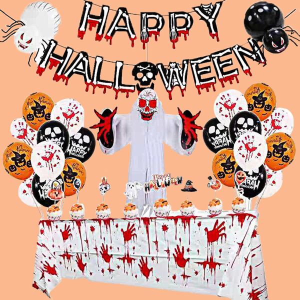 

39pcs Halloween Decorative Balloon & Pull Flag Set, Multicolor