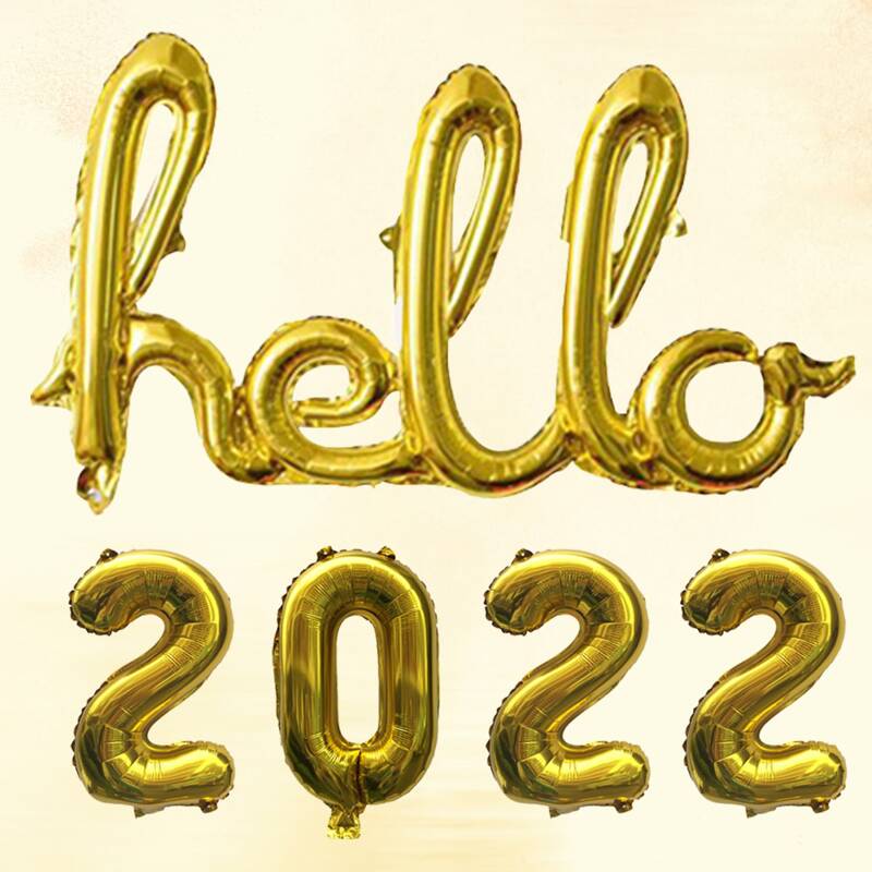 

5pcs Hello 2022 Design Balloon, Gold