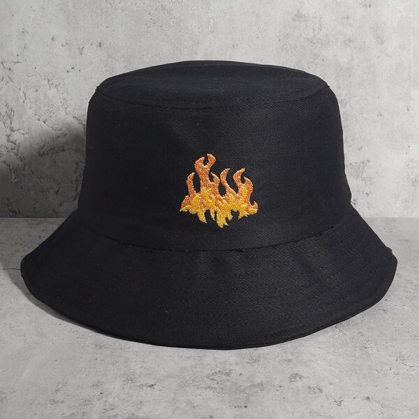 

Flame Embroidered Bucket Hat, Black