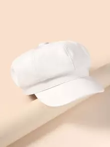 件純色 PU 春秋冬基本款報童帽 - 簡約裝飾保暖 - 白色 - 查看 1