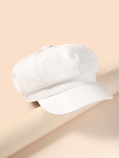 1pc Solid Color Pu Basic Newsboy Cap For Spring , Autumn And Winter Season - Simple Decoration & Warm-keeping