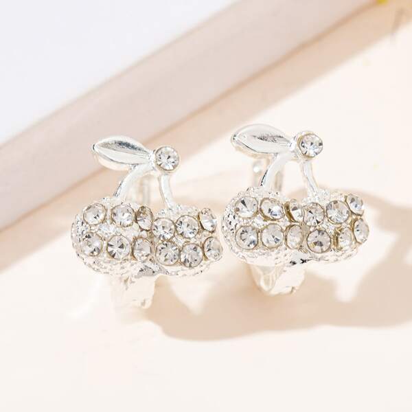 

Rhinestone Cherry Decor Stud Earrings, Silver