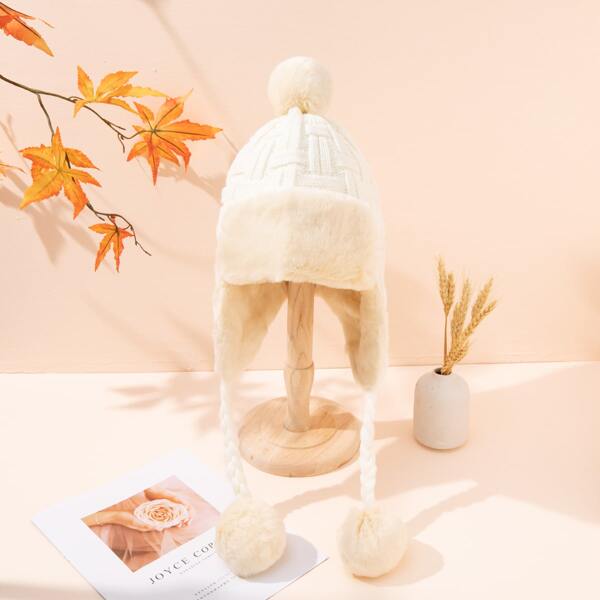 

Pom Pom Decor Fuzzy Hat, White